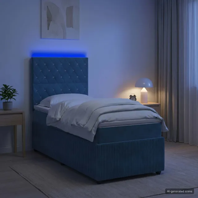 vidaXL LED Boxspring Bed met Matras Blauw 90 x 200 cm Fluweel