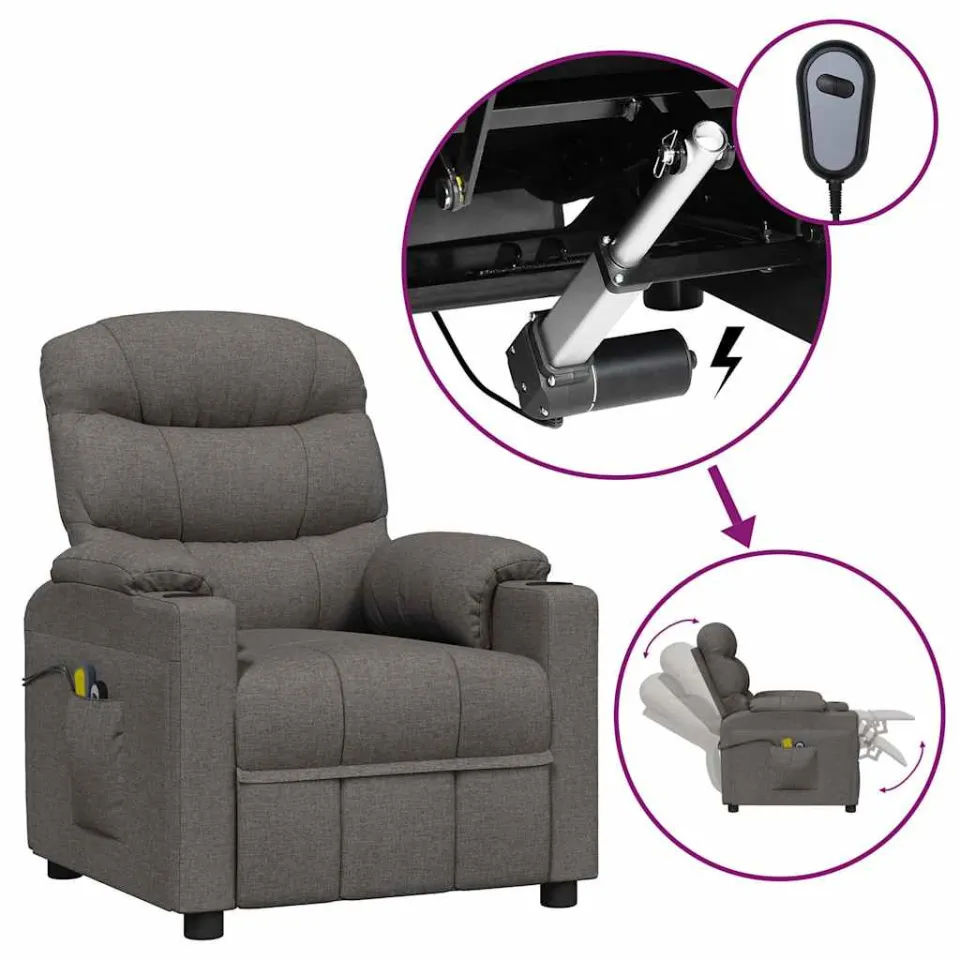 vidaXL Massagestoel elektrisch stof donkergrijs grijs, foto 3