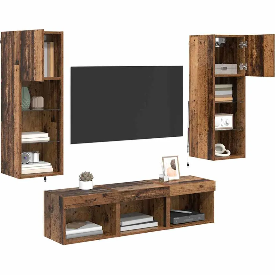 vidaXL TV Wandmeubels 5 st Zwart Eiken Bewerkt hout, foto 3