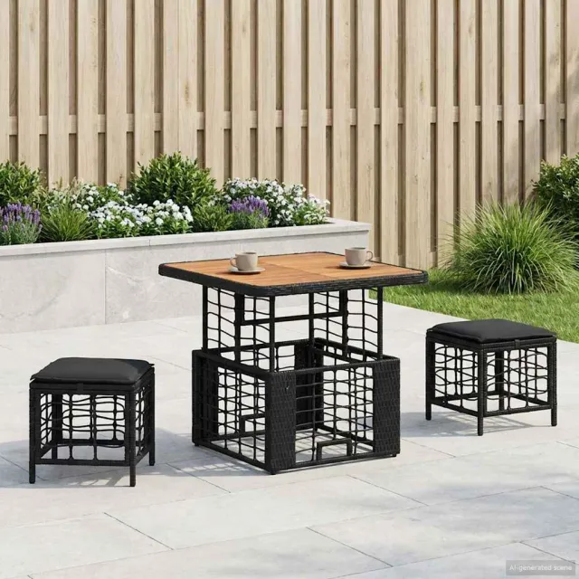 vidaXL Tuin eettafelset 3 st Zwart en Grijs Poly Riet en Acaciahout