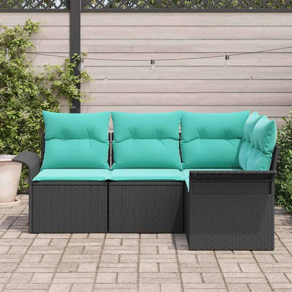vidaXL Tuin Sofa Set 4 st Zwart poly rattan, foto 3