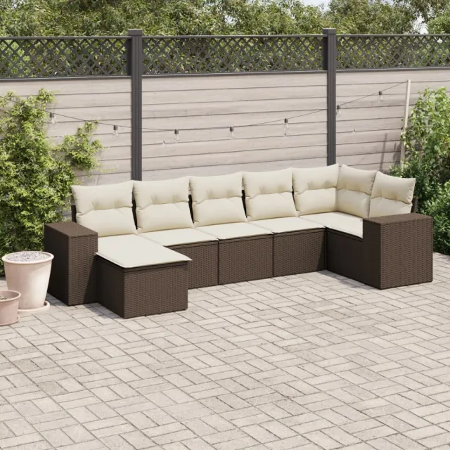 vidaXL 7-delige Loungeset met kussens poly rattan bruin, foto 2