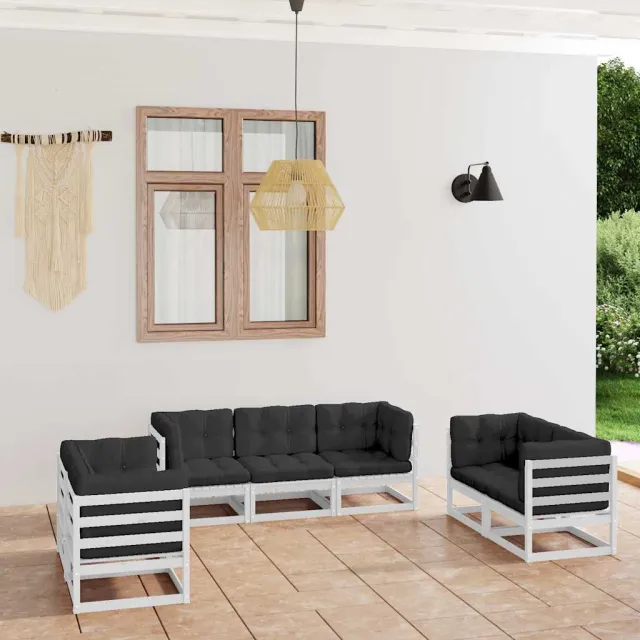 vidaXL 7-delige Loungeset met kussens massief grenenhout wit, foto 2