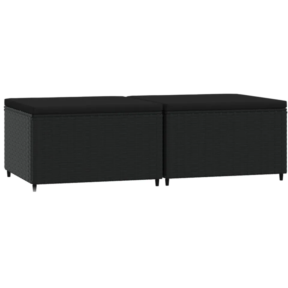 vidaXL Voetensteunen 2 st met kussens poly rattan zwart, foto 3