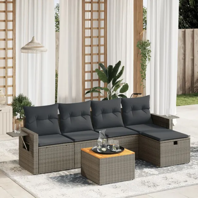 vidaXL 6-delige Loungeset met kussens poly rattan grijs, foto 2