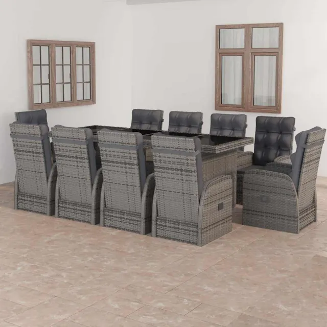 vidaXL 11-delige Tuinset met kussens poly rattan grijs