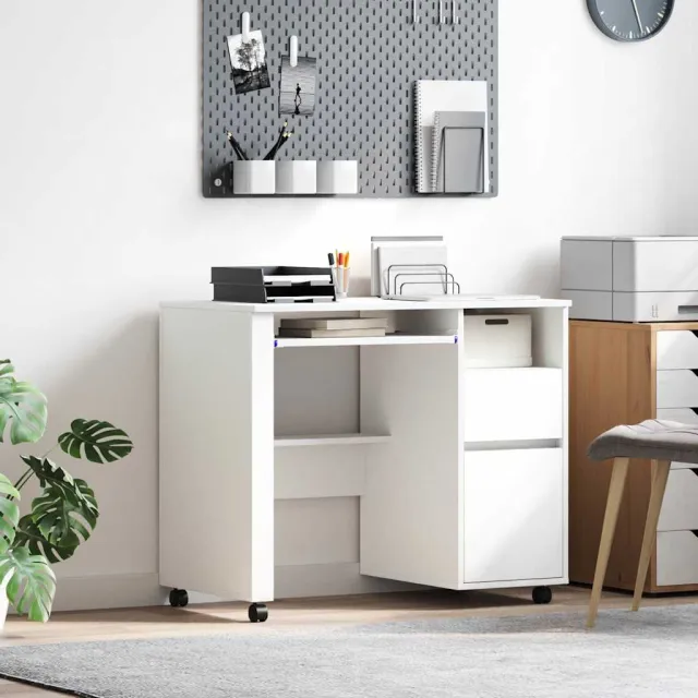 vidaXL Bureau met Wielen Wit 91 x 50 x 77 cm Bewerkt hout