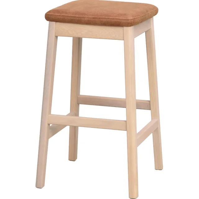 Rowico Home Livermore eikenhouten barkruk whitewash met bruin kunstleer zitkussen - 68 cm