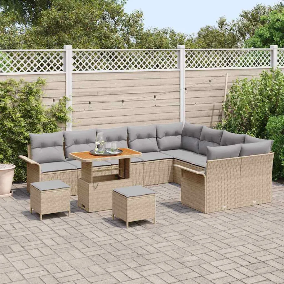 vidaXL Tuinbankenset 12 st Beige poly rattan, foto 3