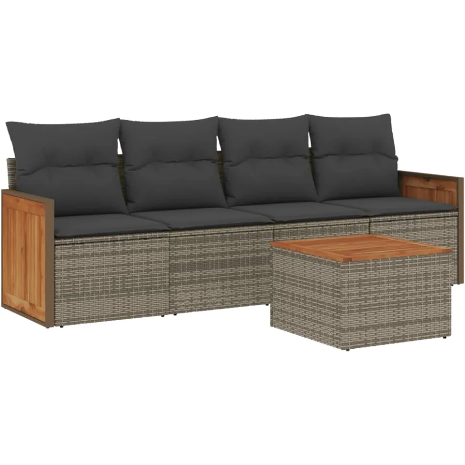 vidaXL 5-delige Loungeset met kussens poly rattan grijs