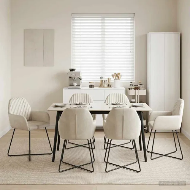 vidaXL Eettafelstoelen 6 st fluweel Crèmekleurig 55 x 50 x 84 cm