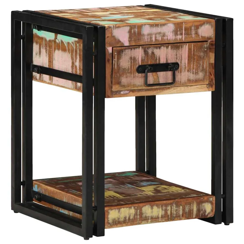 vidaXL Nachtkastje Multikleur 40 x 40 x 50 cm Massief Gerecycled Hout bruin, foto 2