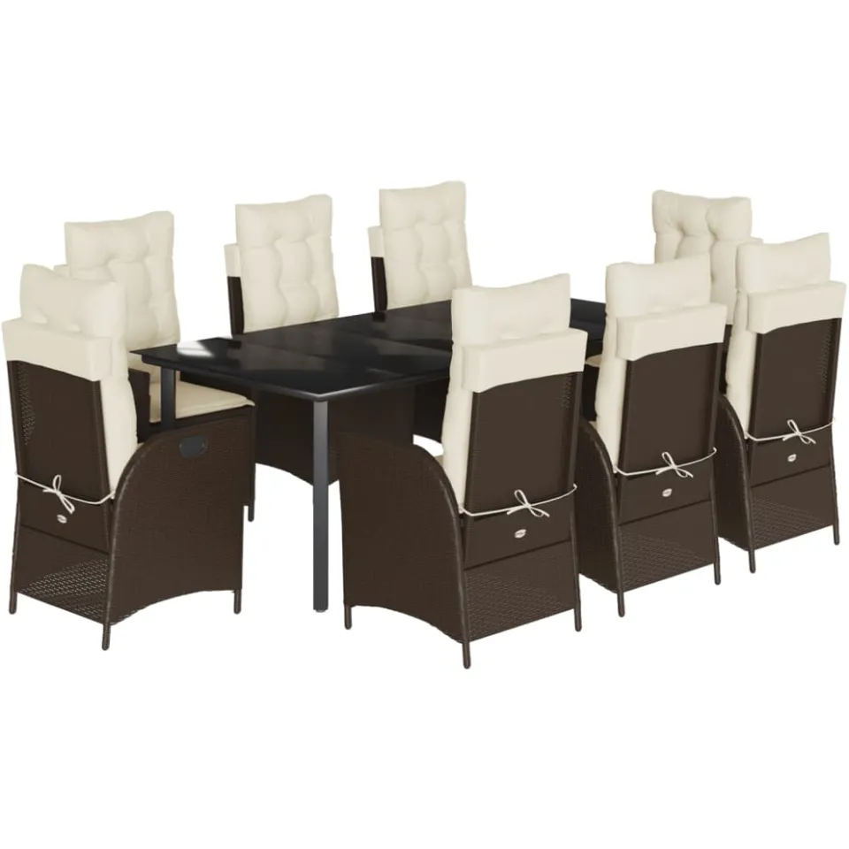 vidaXL 9-delige Tuinset met kussens poly rattan bruin, foto 3