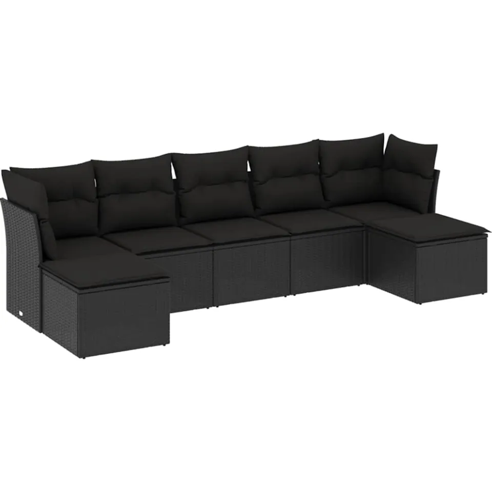 vidaXL 7-delige Loungeset met kussens poly rattan zwart, foto 3