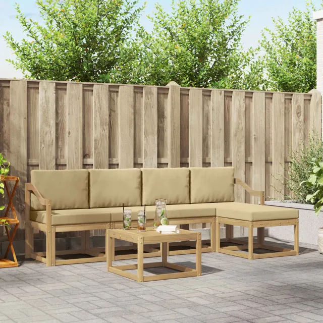 vidaXL Buiten bankenset 6 st 5-zits Wit en Beige