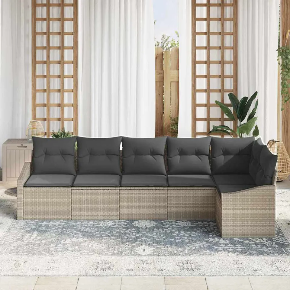 vidaXL Tuinbankenset 6 st Lichtgrijs poly rattan, foto 3