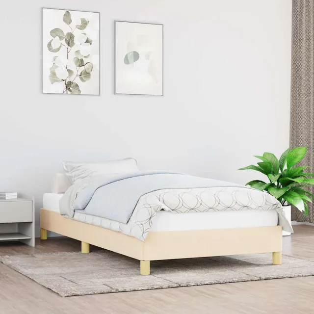 vidaXL Bedframe zonder matras 100x200 cm stof crèmekleurig