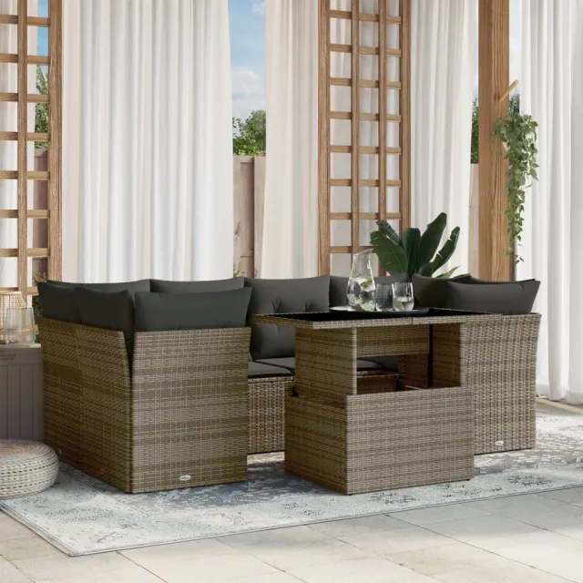vidaXL 7-delige Loungeset met kussens poly rattan grijs, foto 2