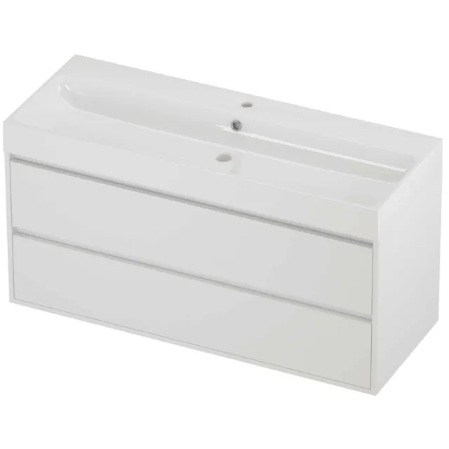 Proline Podium Badmeubelset Polystone Loft 1 Kraangat Greeploos 120x46x62 cm Glans Wit Mat White Mat Wit