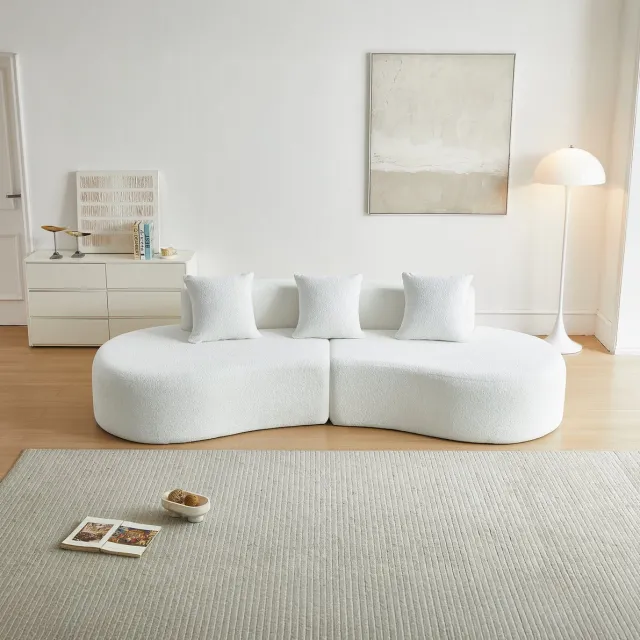 MIVRAY Hoekbank 277 x 103 x 68 cm - Moderne Gebogen 3 Zits Boucle Look - Voor Woonkamer En Appartement - Zachte Fluwelen Bekleding - Wit Crèmewit