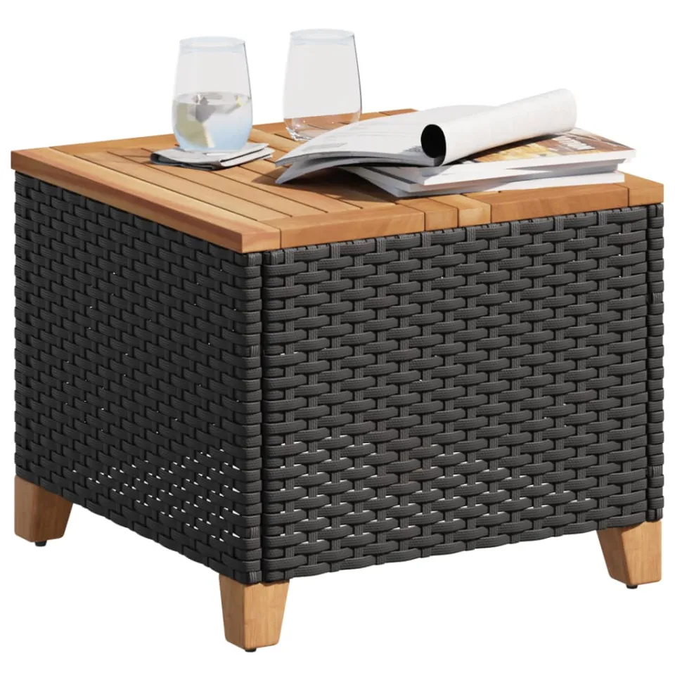vidaXL Tuintafel 45x45x37 cm poly rattan en acaciahout zwart, foto 4