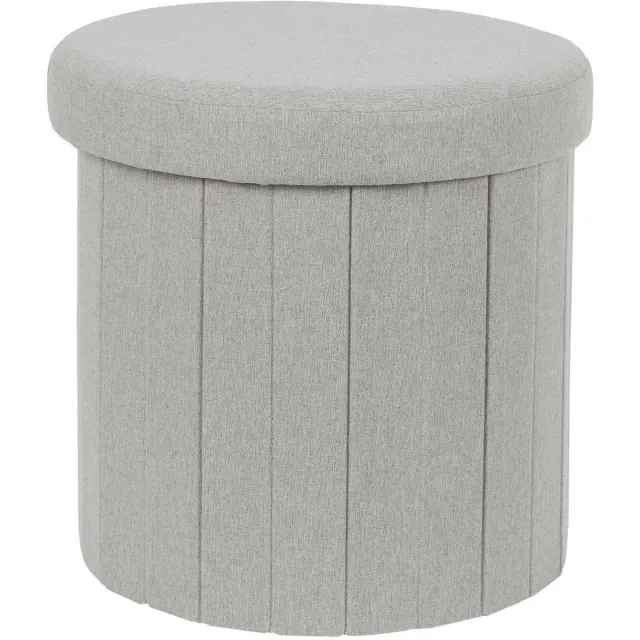 HOME DECO FACTORY Poef/hocker opvouwbaar - latten design - opbergbox - grijs - polyester/mdf - 38 x 38 cm