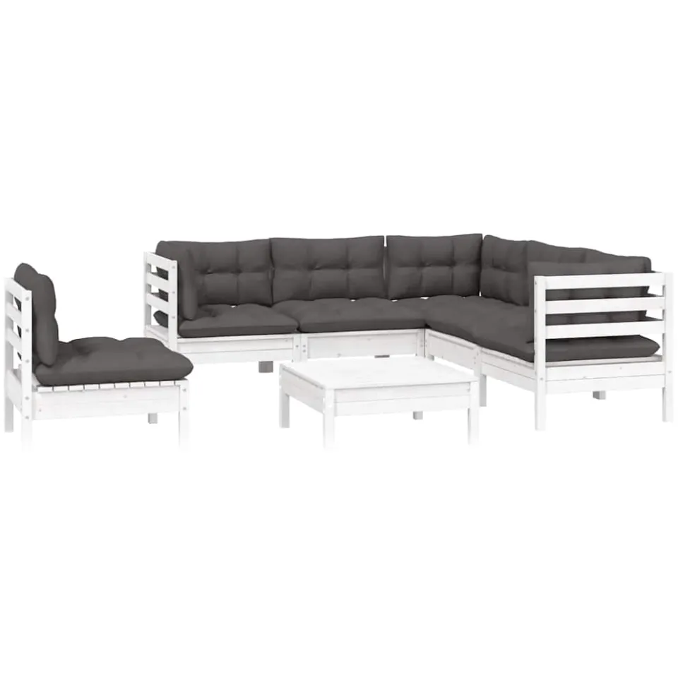 vidaXL 6-delige Loungeset met kussens grenenhout wit