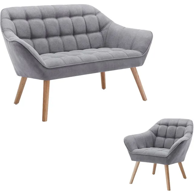 Vente-unique Tweezitsbank en fauteuil van grijze stof CASERTA Grijs