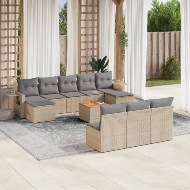 vidaXL 11-delige Loungeset met kussens poly rattan gemengd beige