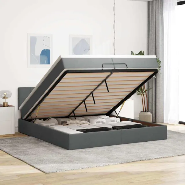 vidaXL Ottoman bed met matrassen en LED's 200x200cm stof donkergrijs grijs