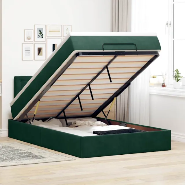 vidaXL Ottoman bed met matras 120x200cm fluweel donkergroen groen