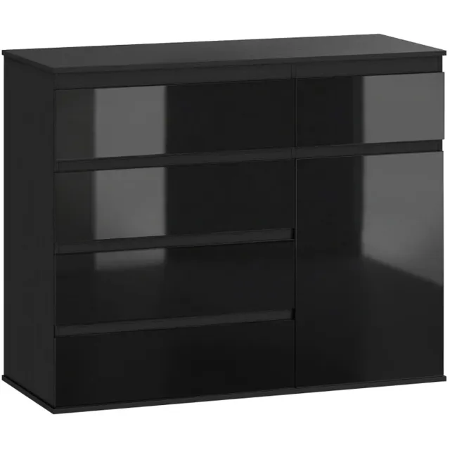 ZYLARO Dressoir - Moderne opbergkast met 5 lades - Verstelbare plank - Soft-close deur - Hoogglans zwart
