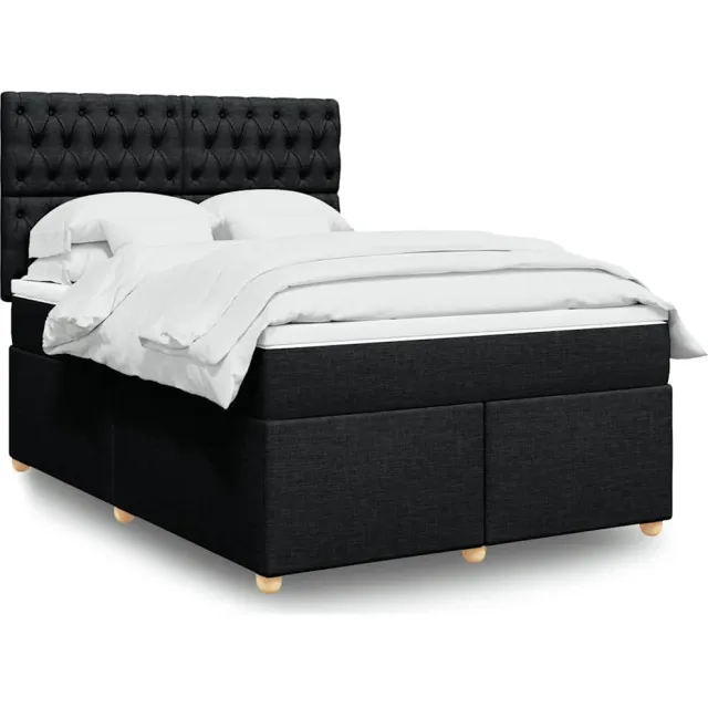 vidaXL Boxspring met matras stof zwart 160x200 cm