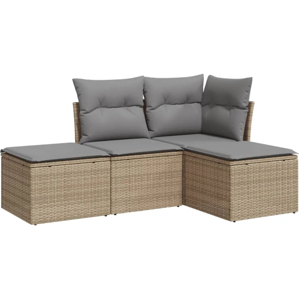 vidaXL 4-delige Loungeset met kussens poly rattan beige, foto 3
