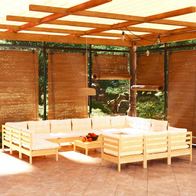 vidaXL 14-delige Loungeset met crèmekleurige kussens grenenhout, foto 2