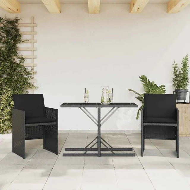 vidaXL 3-delige Bistroset met kussens poly rattan zwart, foto 2