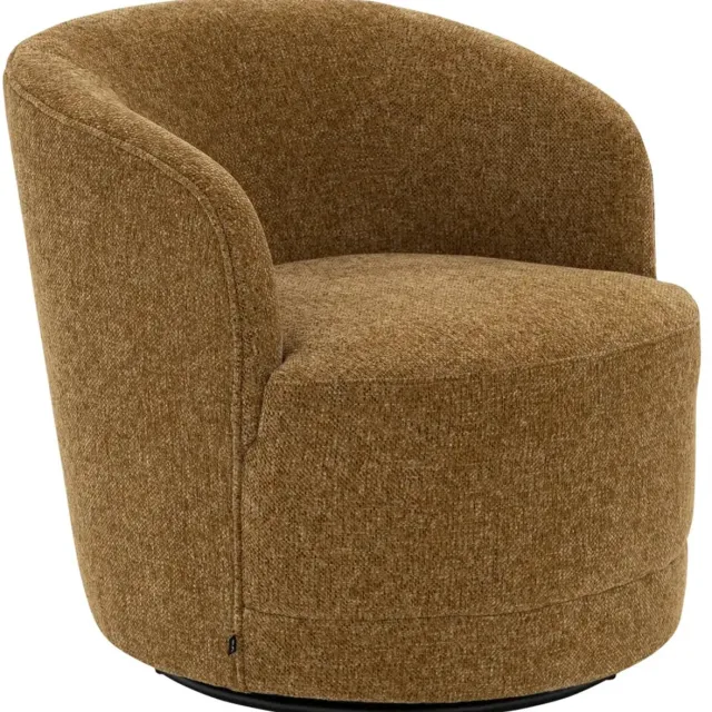 Goossens Draaifauteuil Milk, Draaifauteuil stof gemeleerd grof geweven mosterd