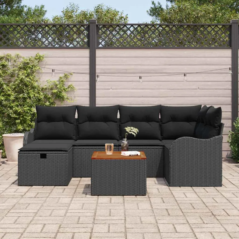 vidaXL Tuinbankenset 7 st Zwart Poly riet, foto 3