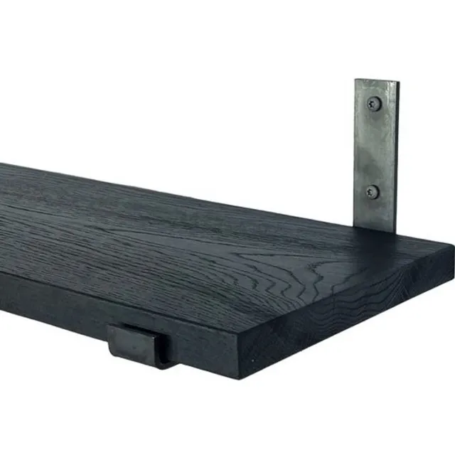 GoudmetHout Zwarte Eiken Wandplank - 260x25 cm - Plankdragers L-UP Mat Zwart Zwart eiken
