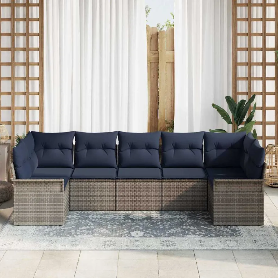 vidaXL Tuin Sofa Set 7 st Grijs poly rattan