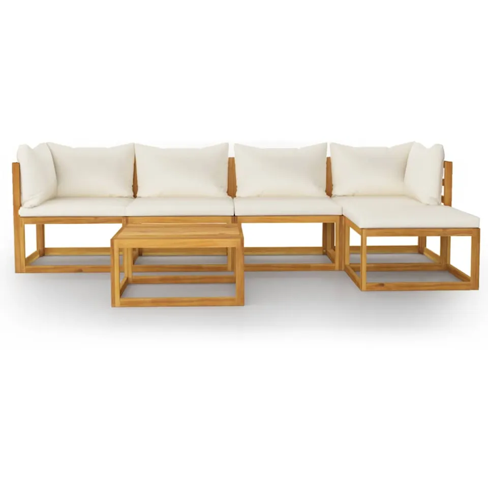 vidaXL 6-delige Loungeset met kussens massief acaciahout crème