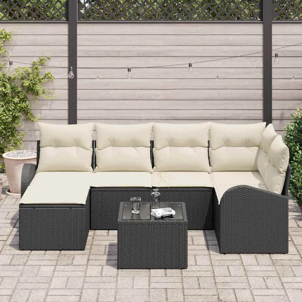 vidaXL Tuinbankenset 7 st Zwart poly rattan, foto 3