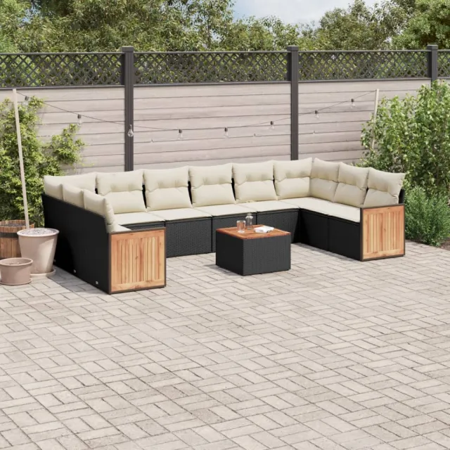 vidaXL 11-delige Loungeset met kussens poly rattan zwart, foto 2