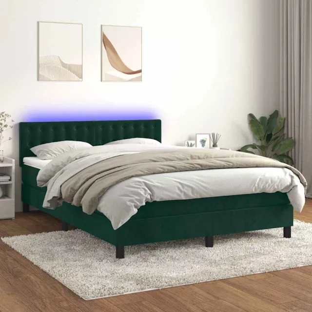 vidaXL Boxspring met matras en LED fluweel donkergroen 140x190 cm groen