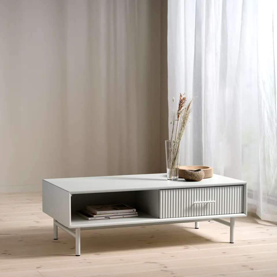 Olivine Arlo houten salontafel met lade grijs/beige - 120 x 60 cm, foto 2