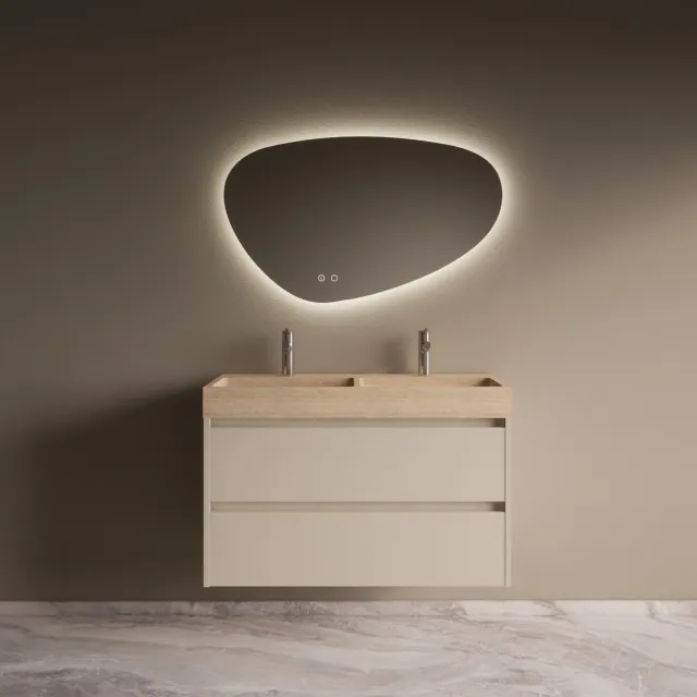 Boss & Wessing Badmeubelset Riga Travertin met Wastafel 100 cm Kasjmier Beige