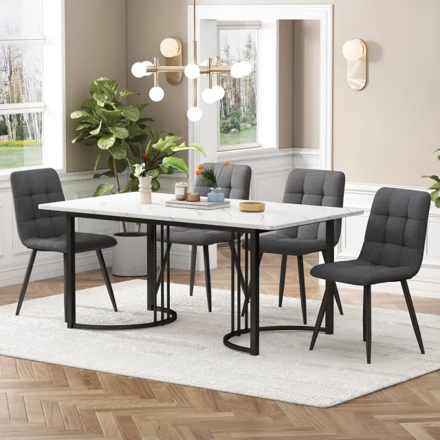 HAUSS SPOLE Eettafelset - 5 Delig Met 1 Tafel En 4 Stoelen - Voor Keuken En Eetkamer - MDF En Metaal - Wit - 140x80x75 Zwart