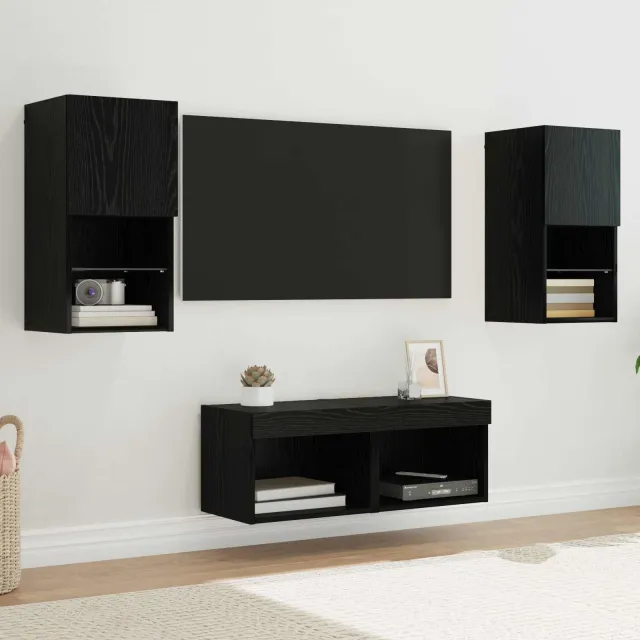 vidaXL TV Wandkasten 4 st Zwart Eiken Bewerkt hout