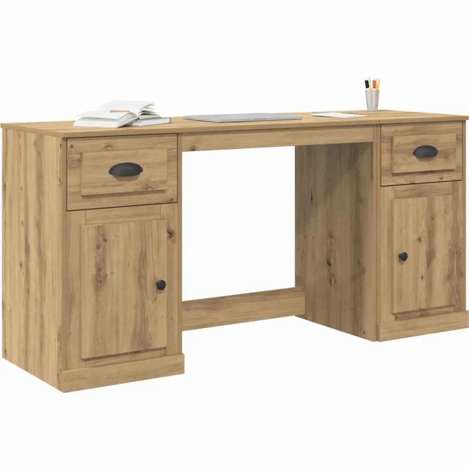 vidaXL Bureau met kast Artisan Eiken Bewerkt hout 154,5 x 50 x 75 cm Bruin