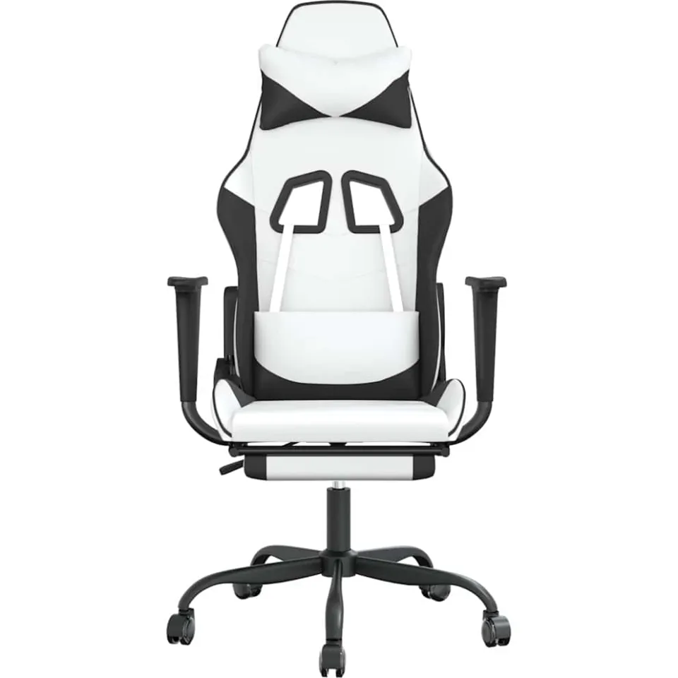 vidaXL Massage gamestoel met voetensteun kunstleer zwart en wit, foto 4